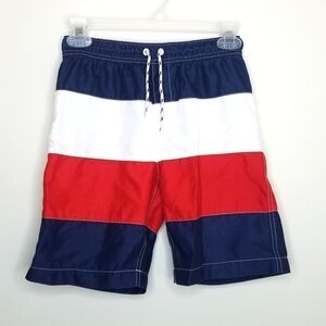 Lands' End Patriotic USA Color Block Swim Trunks M 10/12